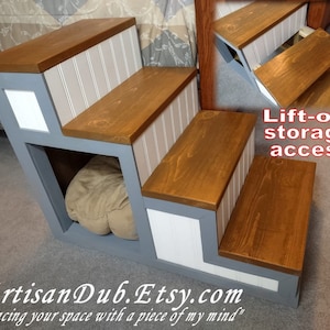 Wood Pet Steps, Pet Stairs with (or without) Cubby for Bed, Litter Box, or as a Hideout, Help Aging Pets, Wood Dog Stairs