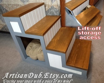 SIX Step Heavy Duty Wood Dog Stairs (4-step shown) with Cubby & Storage