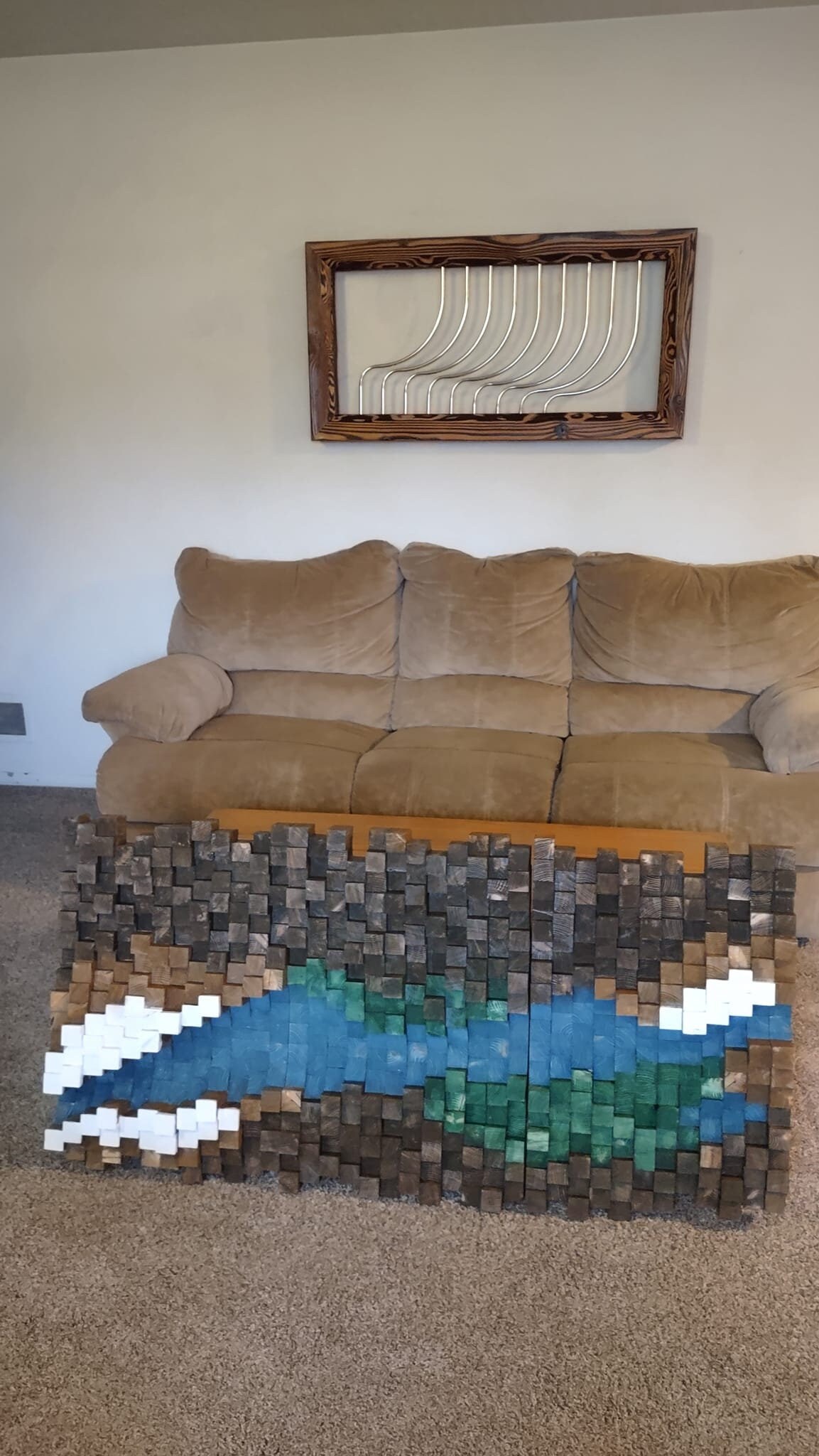 3D River Art, Floating Solid Wood Mosaic Sculpture, Large Wall Art ...