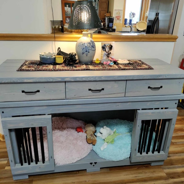 Illustration of Tropical Wood Dog Crate With Wooden Top