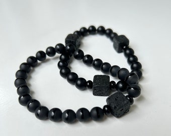 Beaded Bracelet to Support Infertility and Pregnancy Loss in Black Onyx, Black Agate, Lava Cube