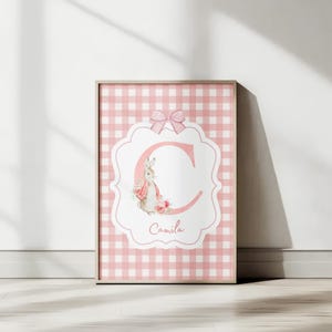 Personalized Bunny Initial Nursery Print: Baby Girl Watercolor Art (Digital Download)