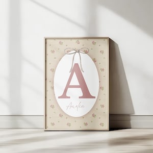 Personalized Floral Initial Print for Kids | Custom Name Nursery Decor Gift | Vintage Rose Baby Room Wall Art | Personalized Gifts for Kids