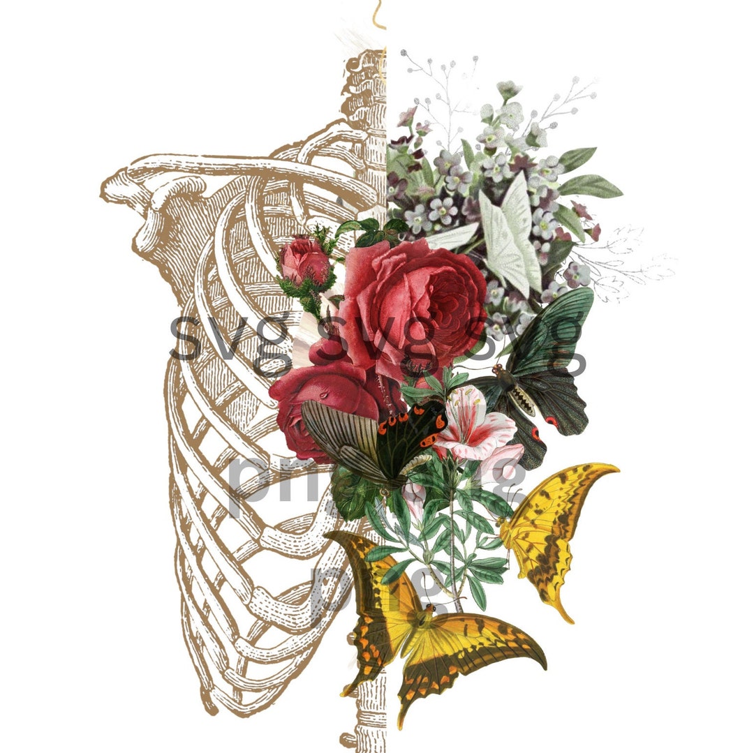Rib Cage Floral Svg, Ribcage Flowers Svg, Skeleton Flower Svg, Ribs Svg