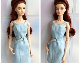 Denim dress for NuFace doll, sundress for nuface doll, Nuface doll clothes,  Summer outfit for nuface doll, nuface fashion royalty