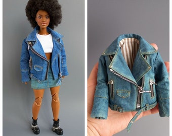 Denim jacket for Barbie curvy doll,  Barbie curvy doll jacket,  Barbie curvy doll clothes realistic