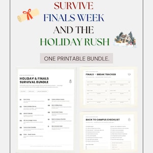 Finals & Holiday Survival Bundle | Printable Dorm Planner for College Students | Study Schedule, Gift Tracker, Advent Calendar | PDF