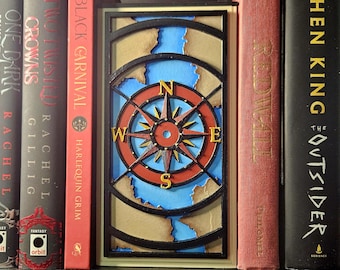 Compass Rose Book Nook | Hand Painted Nautical Bookshelf Decor with Hidden Storage