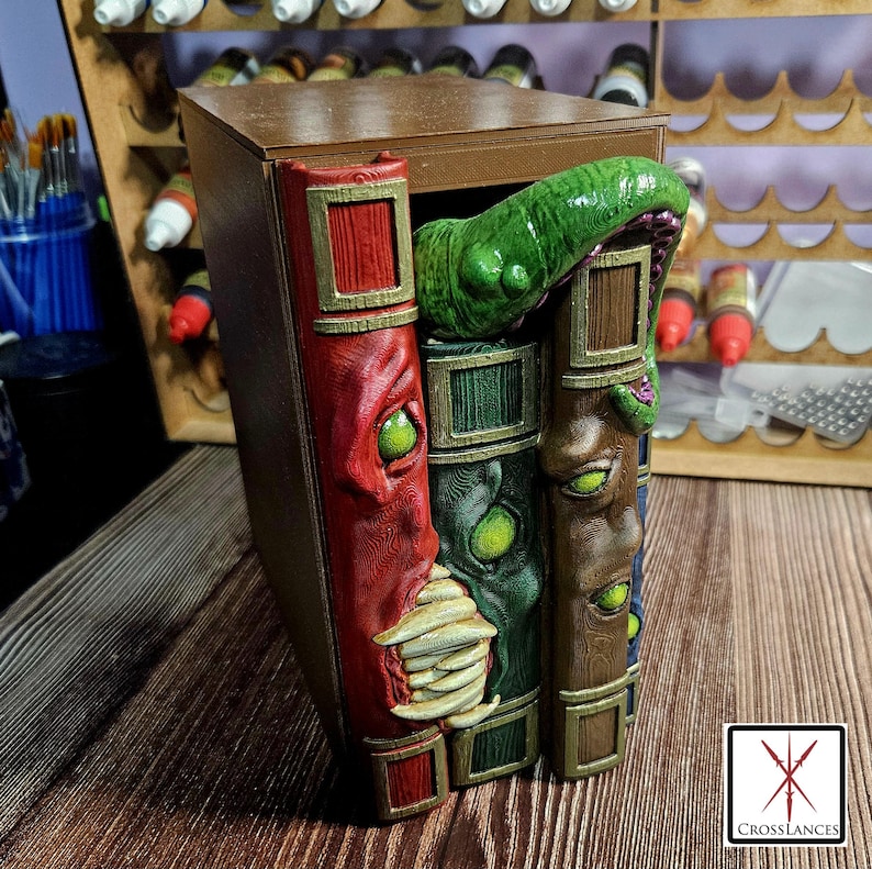 Mimic Book Nook | Hand Painted D&D Fantasy Bookshelf Insert Decor with Hidden Storage image 2