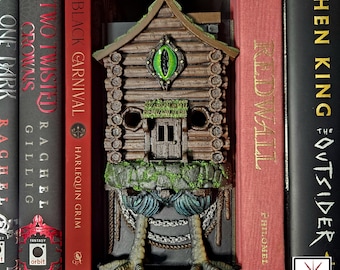 Baba Yaga Book Nook | Hand Painted D&D Folklore Bookshelf Decor with Hidden Storage