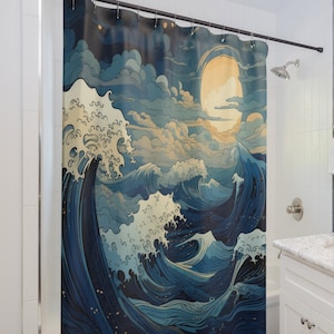 The Great Wave Off Kanagawa Shower Curtain, Japanese Wave Curtain, Japanese Water, Anime Decor, Kawaii Home Decor, Japanese Home Decor