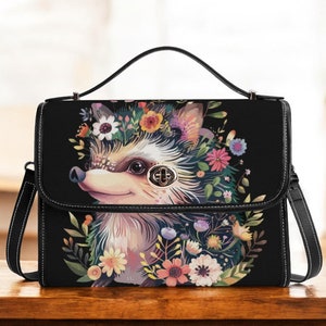 Hérisson floral sac cartable en cuir PU Cottagecore Witchy sac à main à bandoulière cadeau pour gothique mignon bracelet en cuir végétalien Boho cadeau pour elle