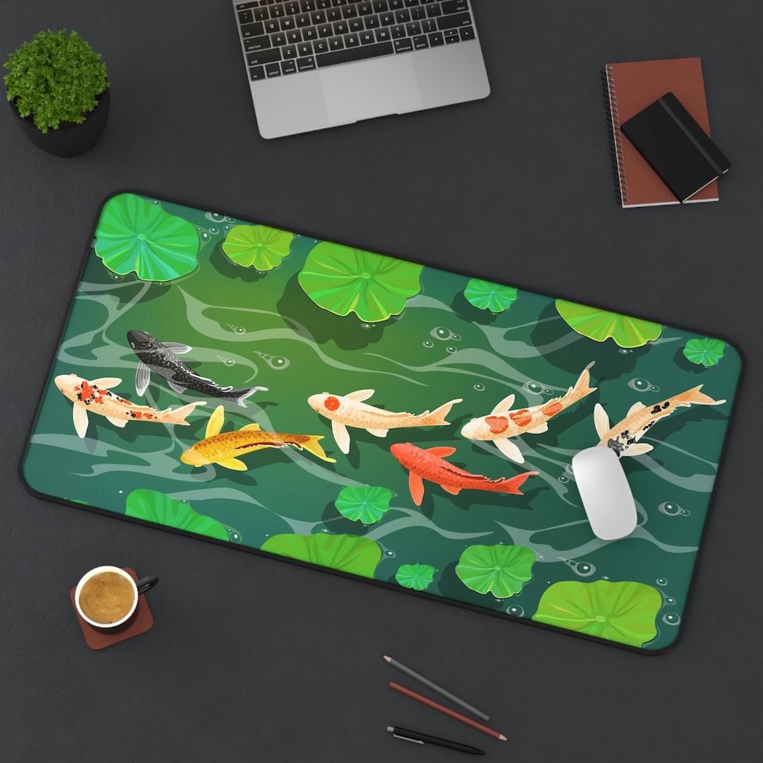 Koi Fish Desk Mat, Japanese Desk Mat, Fish Desk Mat, Gaming Mouse Pad, Kawaii Desk Mat, Japanese