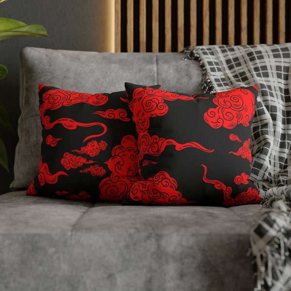 Red Japanese Clouds Pillow Case, Akatsuki Pillow, Anime Pillow Case, Manga Pillow Case, Kawaii Pillow Case, Japanese Home Decor, Kumo Clouds