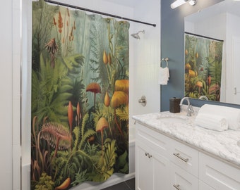 Mushroom Shower Curtain, Jungle Shower Curtain, Bohemian Shower Curtain, Botanical Bathroom Decor, Cottagecore Decor, Boho Shower Curtain
