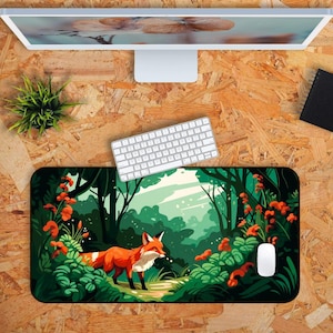 Lofi Anime Cute Kawaii Fox Desk Mat Gift For Her Anime Desk Mat Office Accessories Gift Cozy Decor Cottagecore Gift For Gamer Fox Lover Gift