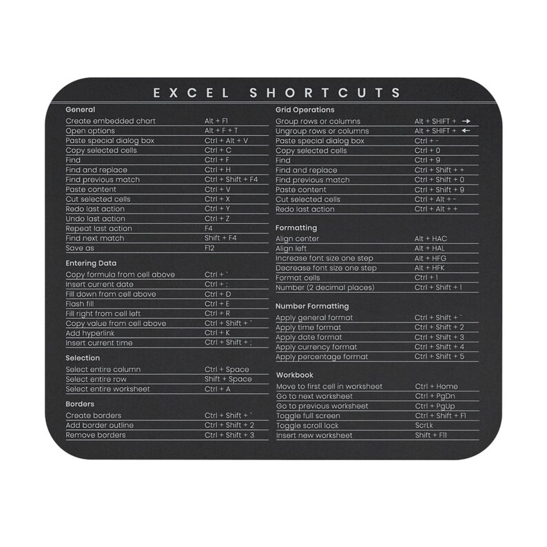 Excel Shortcuts Mousepad Coworker Gift Accountant White Elephant Gift For CPA Christmas Gift Employee Gift For Coworker Office Mousepad image 3