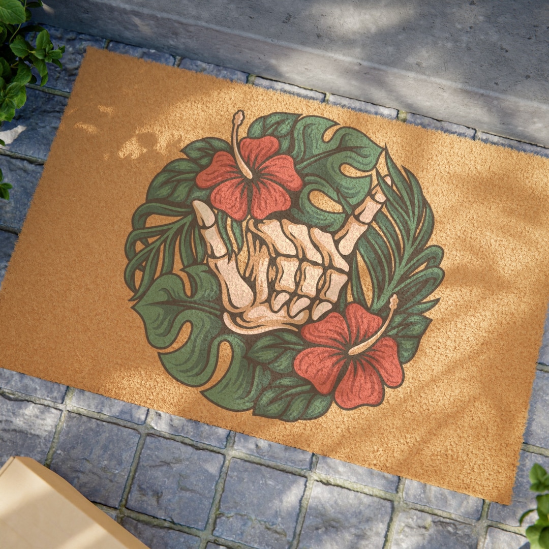 Tropical Hawaiian Shaka Skeleton Doormat Housewarming Gift for