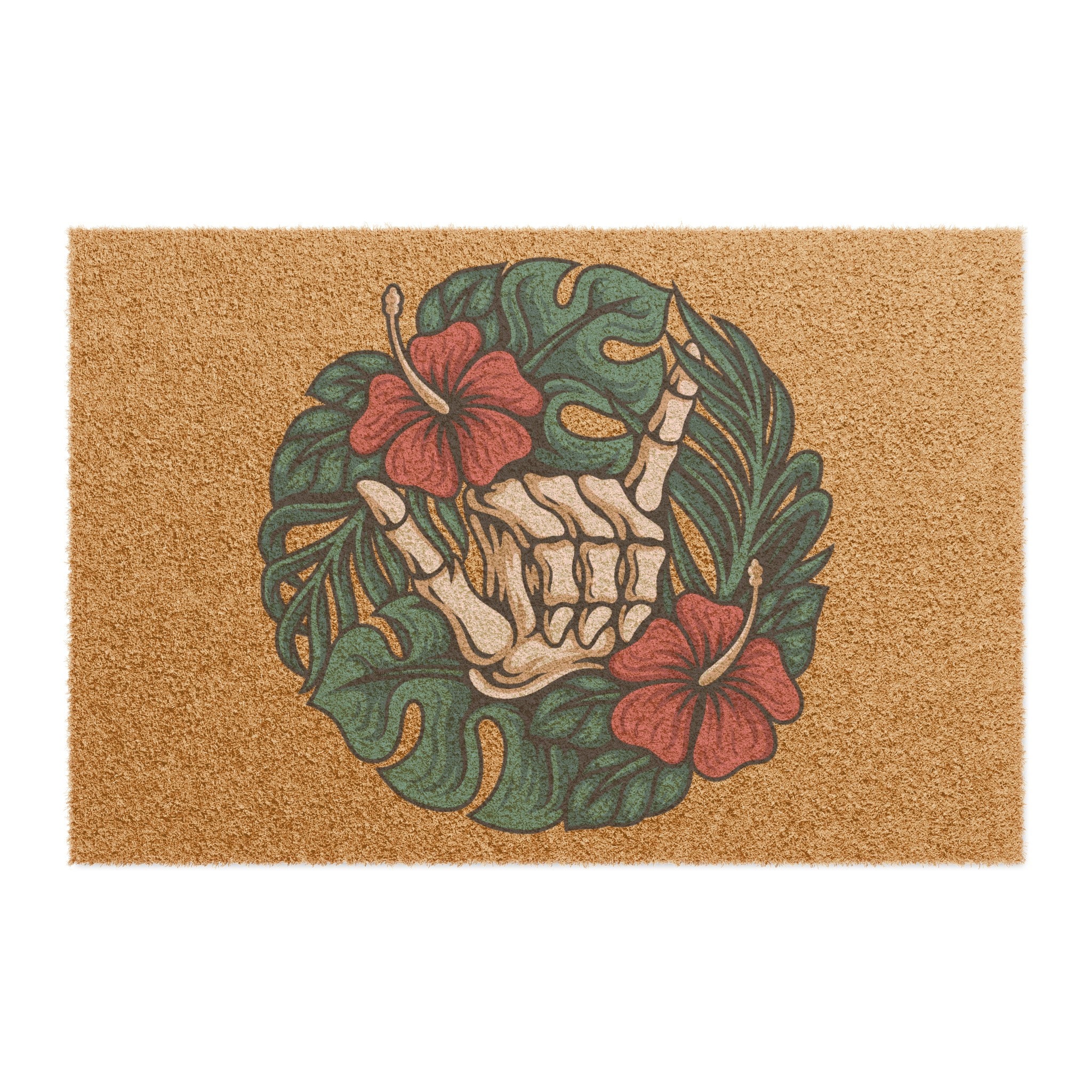Skeleton Welcome Rug Tropical Hawaiian Shaka Skeleton Welcome Doormat Housewarming Gift for ...