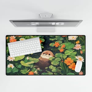 Lofi Anime Cute Kawaii Otter Desk Mat Gift For Her Anime Desk Mat Office Accessories Gift Cozy Decor Cottagecore Gift For Gamer
