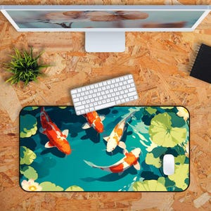 Lofi Anime Cute Kawaii Japanese Koi Fish Desk Mat Gift For Her Anime Desk Mat Office Accessories Gift For Gamer Cozy Decor Cottagecore Mat