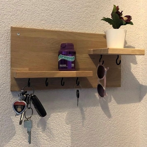 Eiche Echtholz Schlüsselbrett mit personalisierbarem Schriftzug, verschiedene Größen, Schlüsselhalter, nachhaltig, Keyholder, handmade