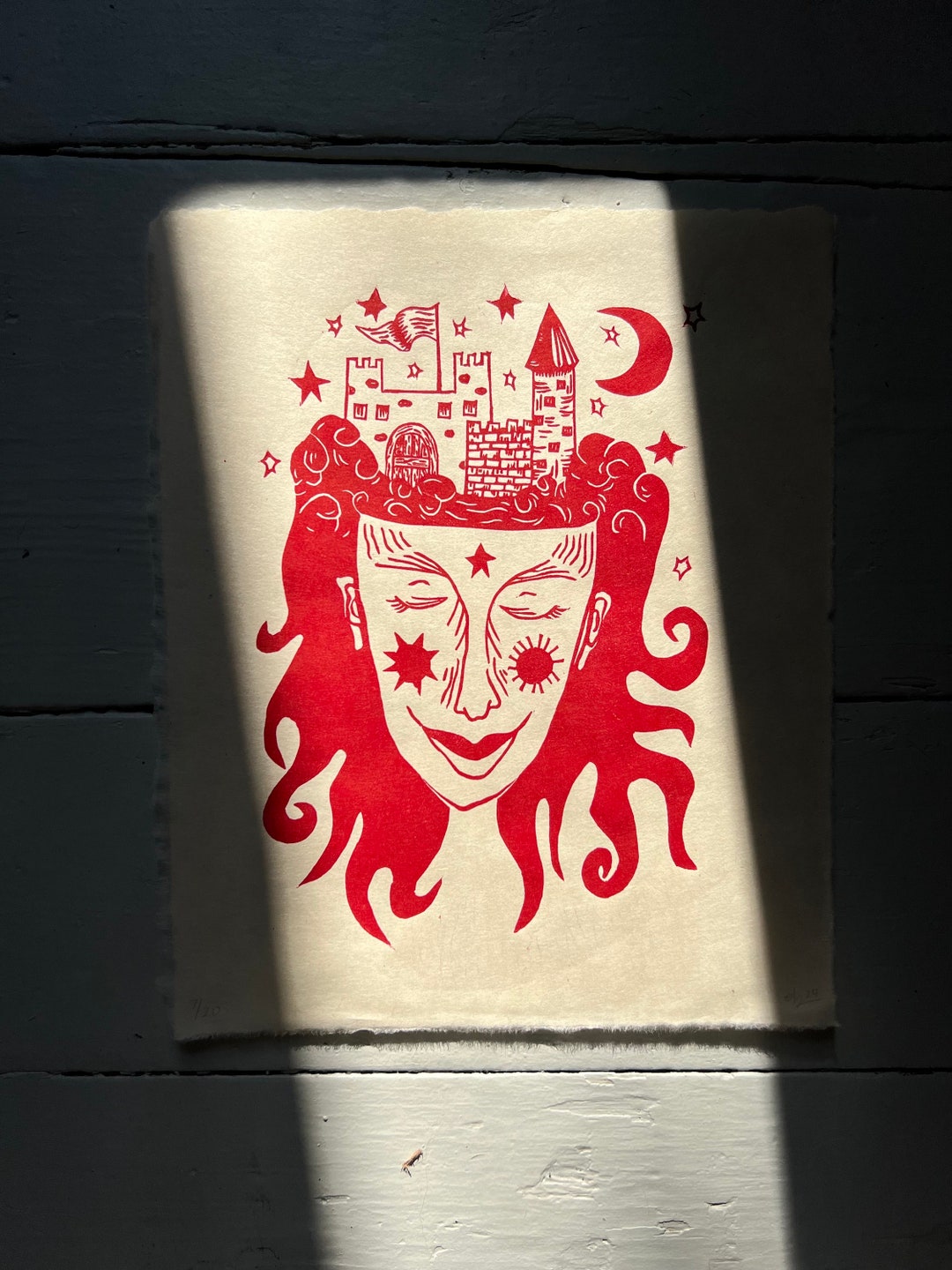 Dreamgirl Original Linocut Handmade Linoprint Limited