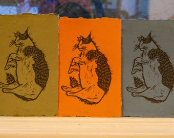 Cat Nap | linocut | handmade | lino print | relief print | block print | cat print | 8x3.5