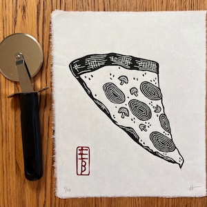 Pizza | original linocut | handmade linoprint | limited edition | relief print | food art | pizza dreams | 8x10