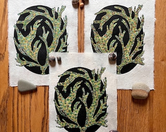 Seaweed | original linocut | handmade linoprint | limited edition | relief print | ocean print | ocean art | 6.25x8.5