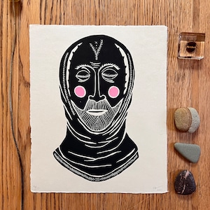 The Blushing Cleric | original linocut | handmade linoprint | limited edition | relief print | magic | dungeons and dragons | 8x10