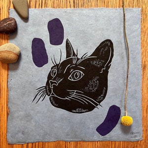 Fig Face | original linocut | handmade linoprint | limited edition | relief print | cat print | cat art | 10x10