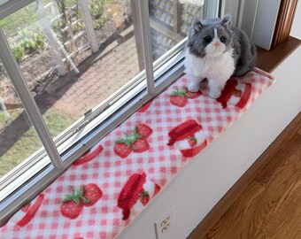 Handmade Fleece pet Windowsill  Pad: Skid Resistant mat included, 6" x 24"