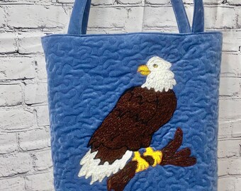 Bald Eagle Quilted Tote Bag: Handmade Bird Lover Gift with patriotic scarf