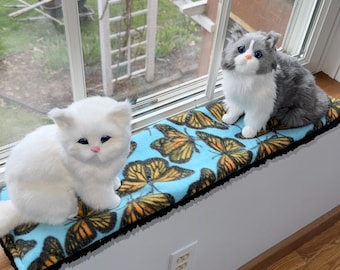 Monarch Butterfly Sherpa Fleece Pet Pad: Windowsill Catio Mat (6"x24")