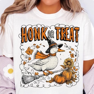 Honk or Treat Halloween Goose PNG, Cute Goose Witchy Halloween Png Design, Fall Shirt Png, Spooky Goose png,Retro Halloween Sublimation Png