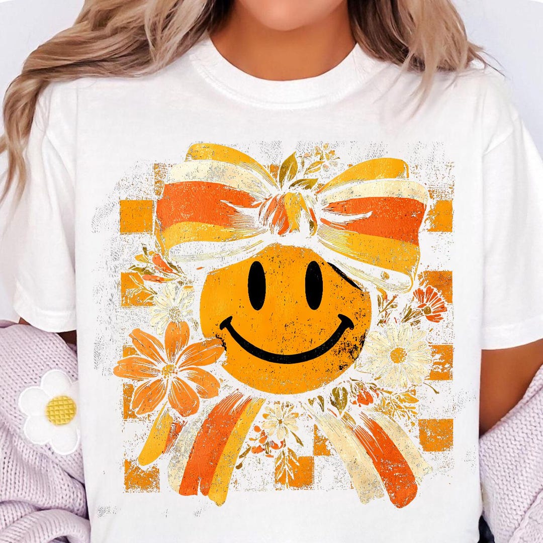 Floral Fall Smiley Face Bow Png, Fall Png, Fall Pumpkin Sublimation Png ...