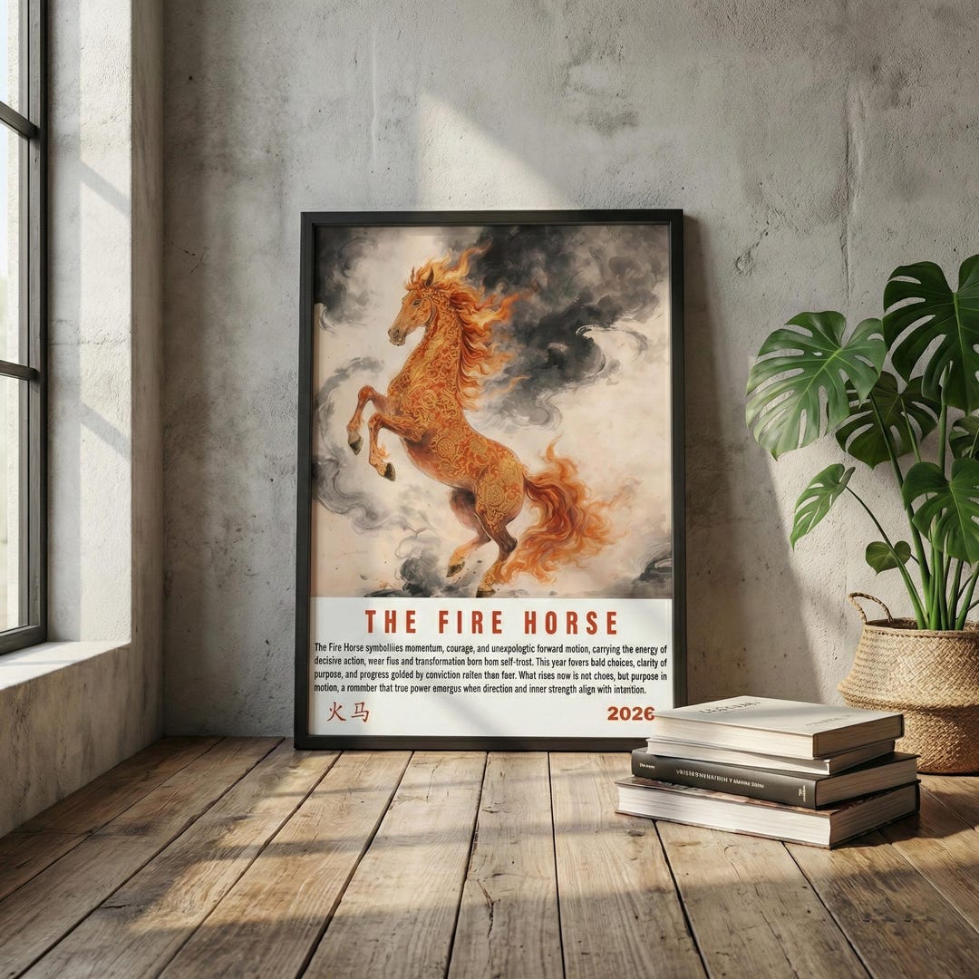 Year of the Fire Horse 2026 Poster | Chinese Zodiac Horse Wall Art ...