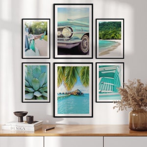 Wandbilder Wohnzimmer & Badezimmer, Kunstdruck, Geschenkidee, Bilderrahmen 6er Poster Set, Wandgestaltung - Vintage - Meer - Strand - Hawaii