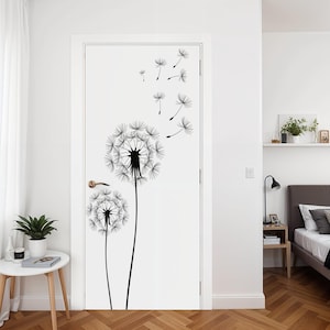 Pellicola adesiva per porte - Pellicola per porte soggiorno - Carta da parati adesiva per porte - Pellicola per porte con denti di leone in bianco e nero