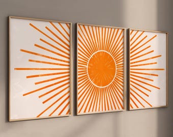 Boho muurfoto's woonkamer foto's set van 3 posters set met stralende zon - Boho posterset - Boho zon