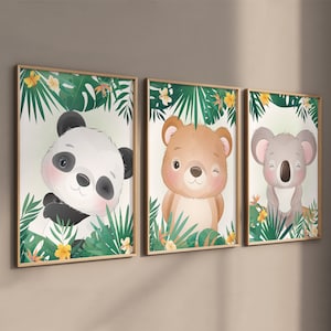 Set di 3 poster, immagini decorative, cameretta dei bambini, immagini di poster, regalo per battesimo, poster per bambini A5/A4/A3/A2 - panda - orso - koala