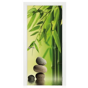 Pellicola adesiva per porte, pellicola per mobili, carta da parati per porte, motivo natura, spa benessere, pellicola per porte con bambù verde, pianta di bambù