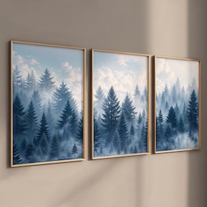 Minimalistische Wandbilder, Waldbild, Wandkunst, Naturbild, skandinavisches Design - 3er Poster Set mit - Natur - Tannenbäume - Wald