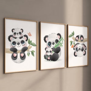 Juego de 3 carteles, cuadros decorativos, decoración de la habitación de los niños, decoración de la habitación del bebé, cuadros de carteles, regalo de bautizo, carteles infantiles A5/A4/A3/A2 - Panda