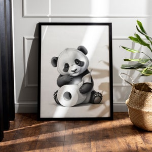 Poster A1 A2 A3 A4 Poster per WC | Bagno | Bagno per gli ospiti | Immagine divertente di animali | Poster per WC Animali | Cucciolo di panda con carta igienica
