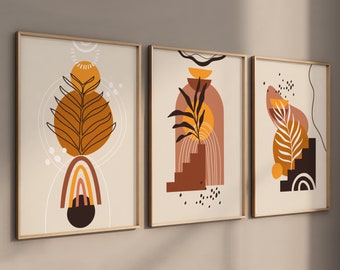 Set van 3 posters, terracotta muurfoto's, abstracte kunst aan de muur, boho foto's, woonkamer - slaapkamer foto's, boho muurfoto's