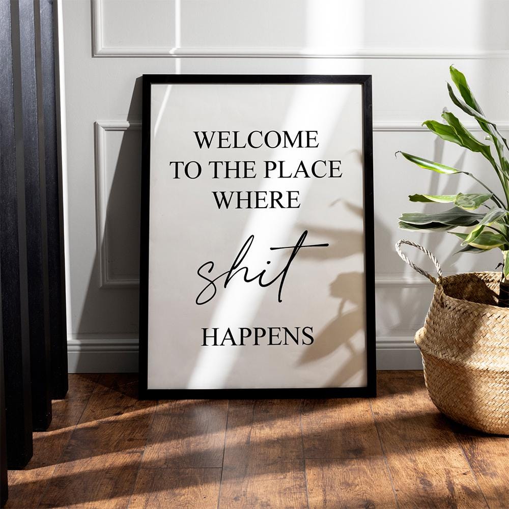 A1 A2 A3 A4 Toilet Bathroom Poster | Guest WC Toilet | Funny Humor | Minimalistic | Black and White | Saying | Shit Happens
