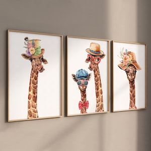 Juego de 3 pósters, cuadros decorativos, salón o habitación infantil, fotomurales, cuadros decorativos, cuadros de póster, A1 A2 A3 A4 A5 - Familia de jirafas