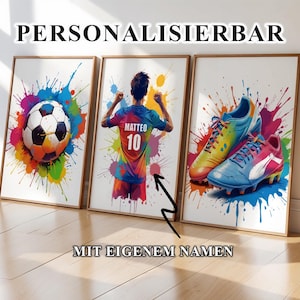 Juego de 3 pósteres de fútbol personalizados con nombre, decoración de fútbol para habitaciones infantiles, idea de regalo, regalo de cumpleaños, póster con marco de fotos